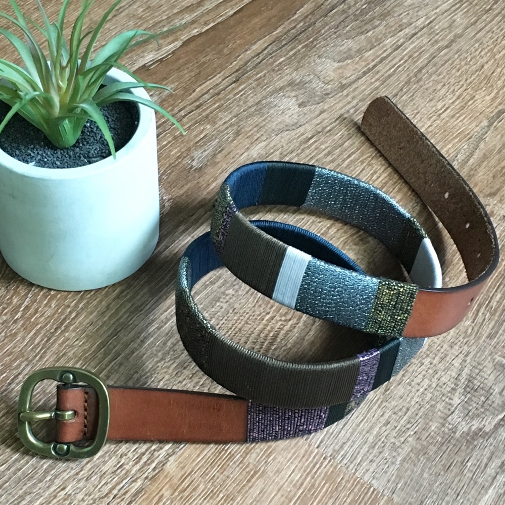 Coldwater Creek Wrapped Leather Belt Gold Blue S